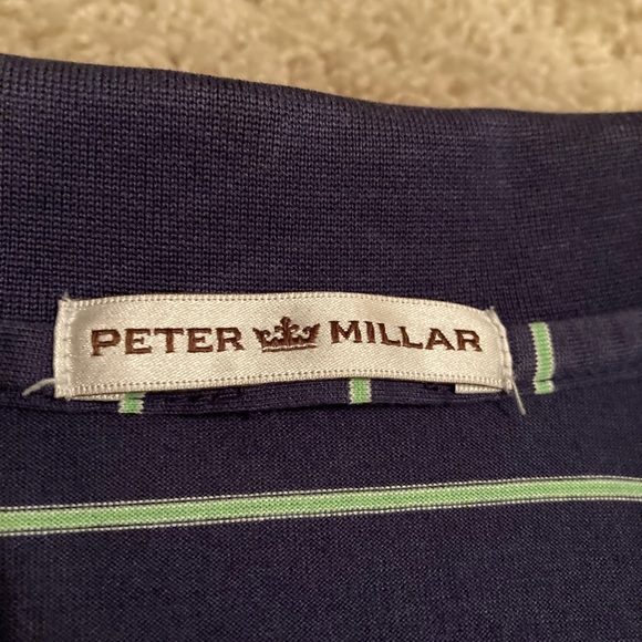 Peter Millar Navy Striped Polo Golf Shirt - Picture 4 of 4